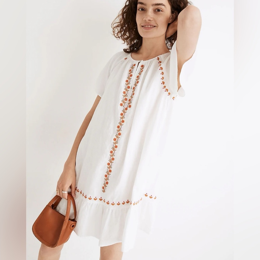 Madewell Embroidered Linen Dress size S